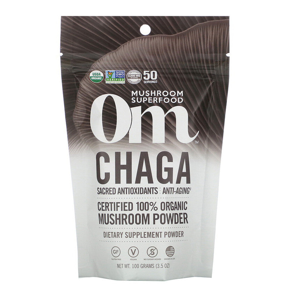 Om Mushrooms Chaga Certified 100% Organic Mushroom Powder, 3.5 Oz